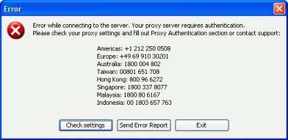 proxy authentication error